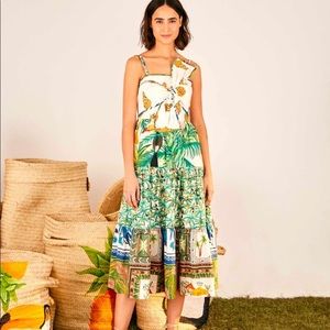 Farm Rio Mixed Prints Bow Top Midi Dress